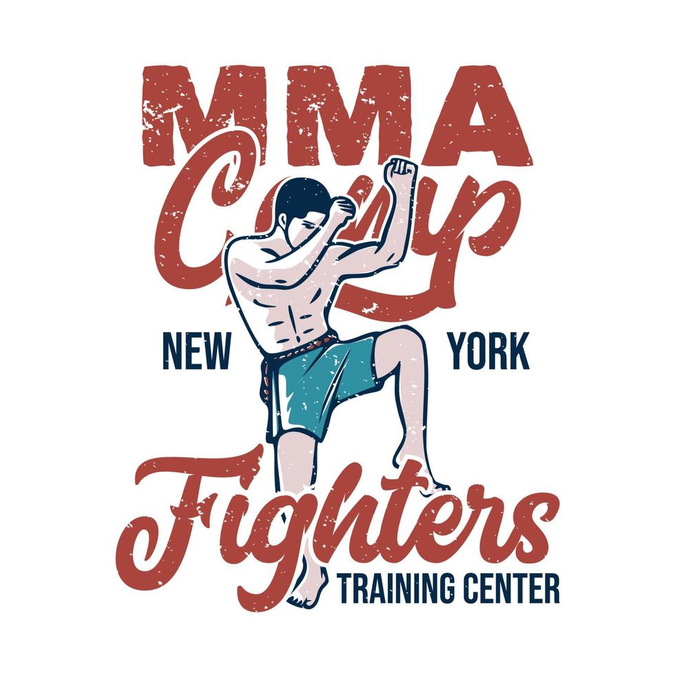 affischdesign med muay thai kampsportskonstnär vintageillustration vektor