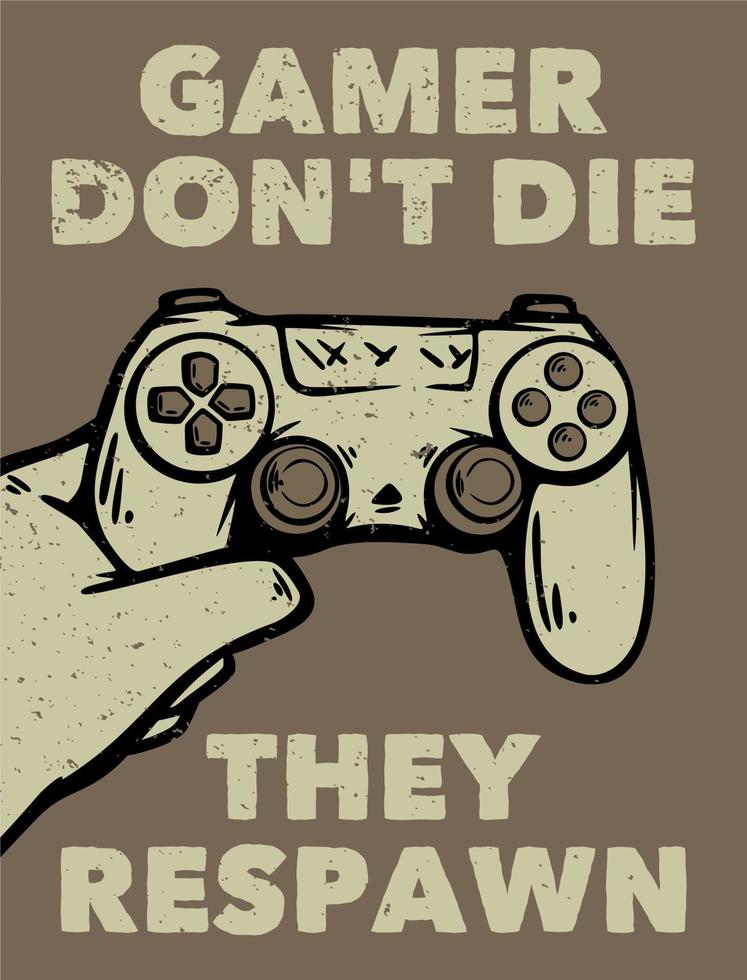 affischdesign spelare dör inte de återuppstår med handen som håller upp spelplattan vintageillustration vektor