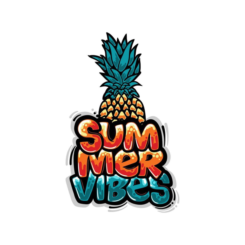 t-shirt design sommar vibbar med ananas graffiti vektorillustration vektor