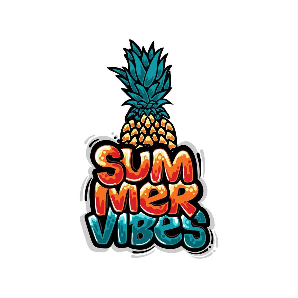 T-Shirt-Design-Sommer-Vibes mit Ananas-Graffiti-Vektor-Illustration vektor