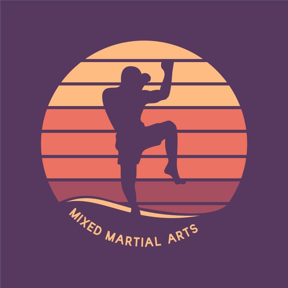 Logo Design Mixed Martial Arts mit Silhouette Muay Thai Kampfkunst Künstler Vintage Illustration vektor
