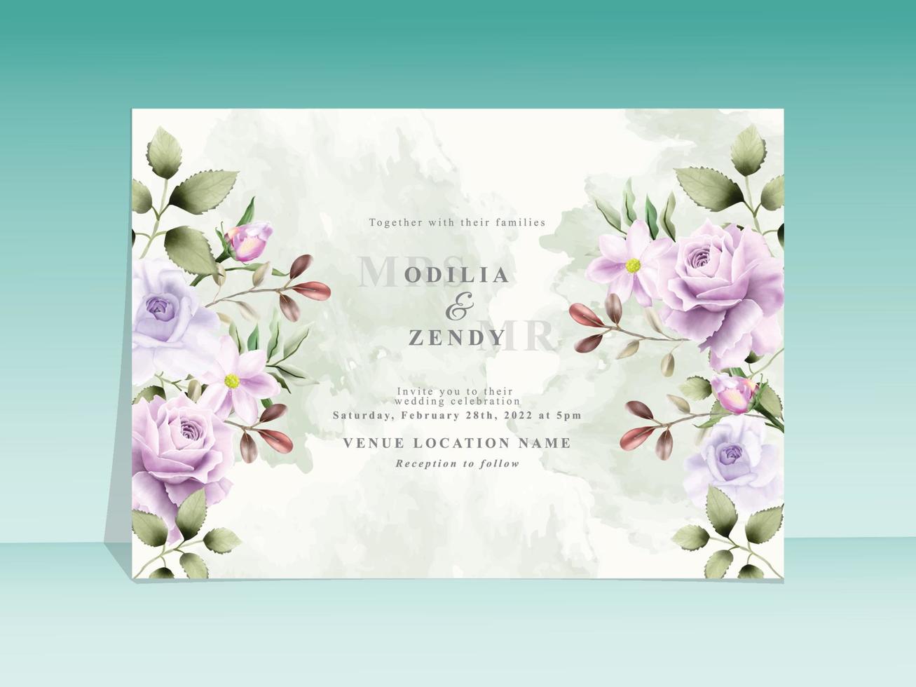 schöne floral aquarell hochzeitseinladungsschablone vektor