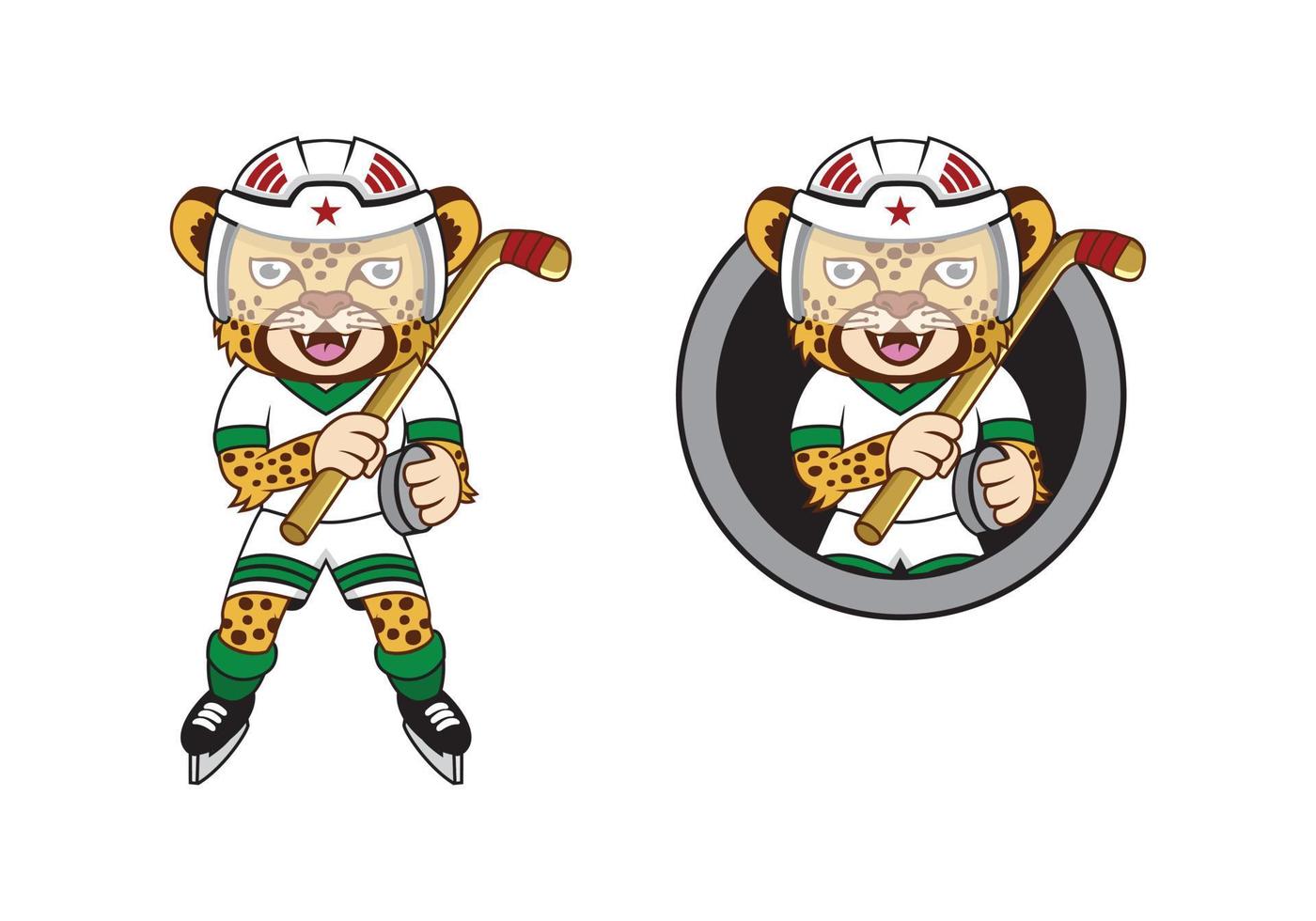 Geparden-Hockey-Spieler-Cartoon-Charakter-Design-Illustration vektor