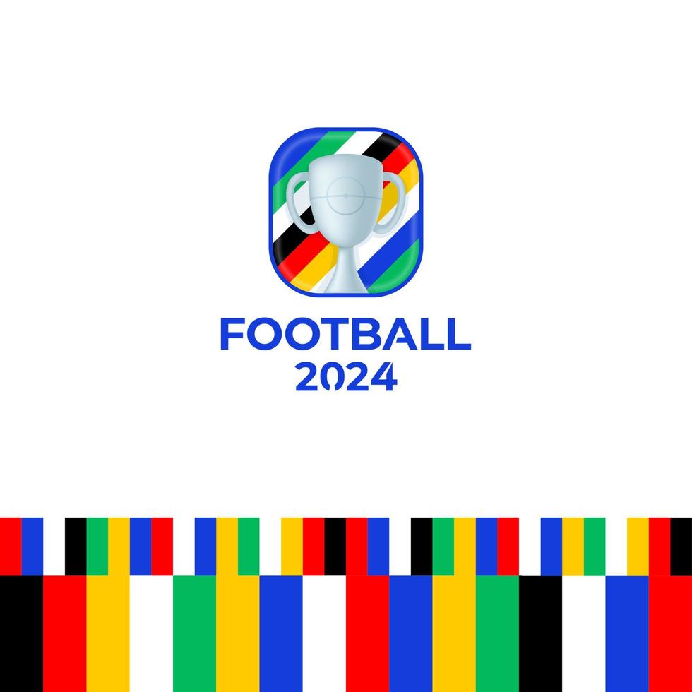 Vektorlogo der Fußballmeisterschaft 2024. Fußball oder Fußball 2024 Logo-Emblem auf nicht offiziellem weißem Hintergrund mit bunten Linien der Landesflagge. Sportfußballlogo mit Pokaltrophäe. vektor