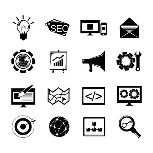 SEO-Icons schwarz gesetzt vektor