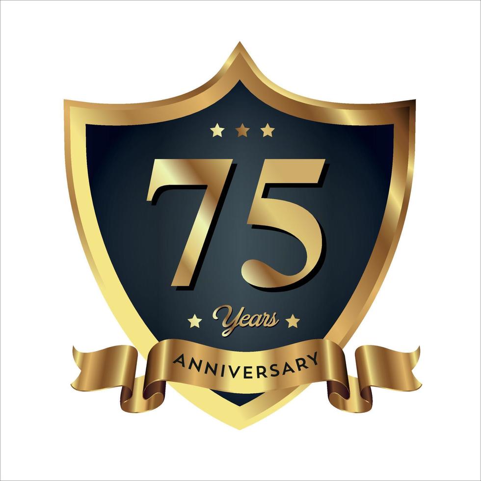 75-årsjubileum firar text företag affärsbakgrund med siffror. vektor firande årsdagen händelse mall mörkt guld röd färg sköld