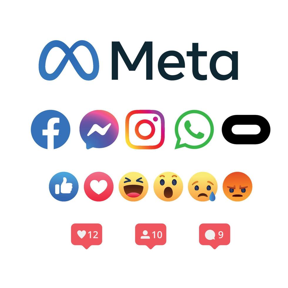 Metaverse alle Apps Icons Logos, Facebook, Instagram Messenger, Portal, Facebook-Portal, Oculus, Facebook-Apps, Meta-Apps, von Meta, von Facebook, Anwendungen, vektor