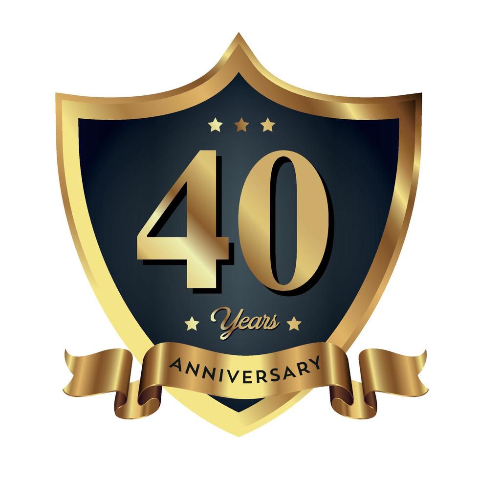 40-årsjubileum firar text företag affärsbakgrund med siffror. vektor firande årsdagen händelse mall mörkt guld röd färg sköld