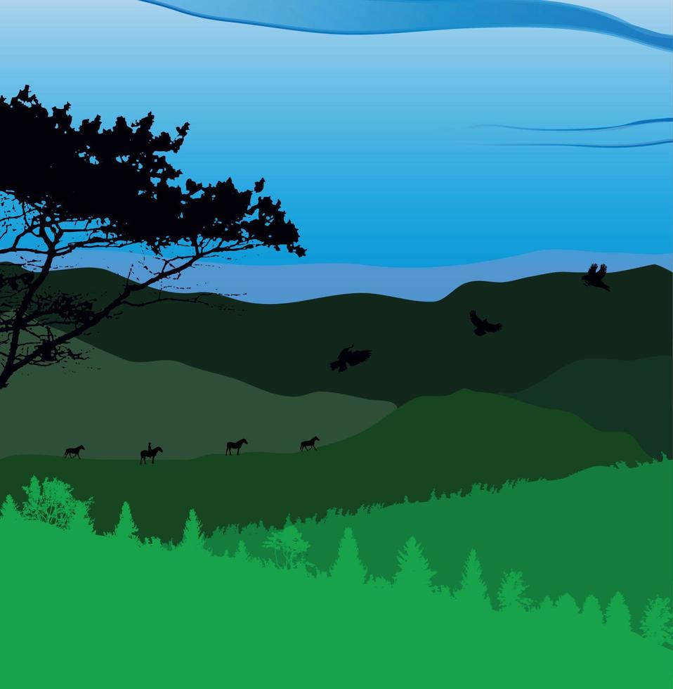 bild berg, landskap, träd. abstrakt eco banner. vektor illustration.