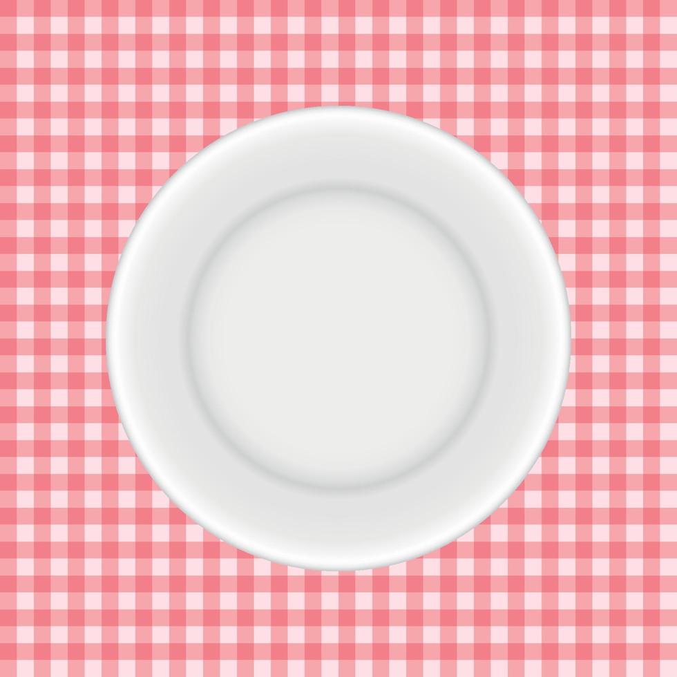 weiße Platte auf einer karierten Tischdecke-Vektorillustration vektor