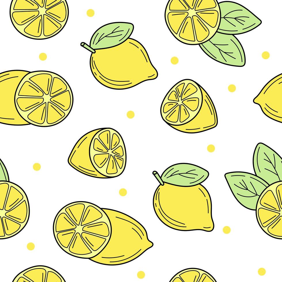 färska citroner bakgrund, handritade ikoner. doodle seamless mönster vektor