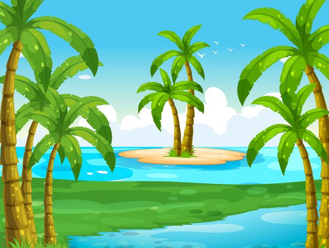 Ozeanszene mit Kokosnussbäumen auf Insel vektor