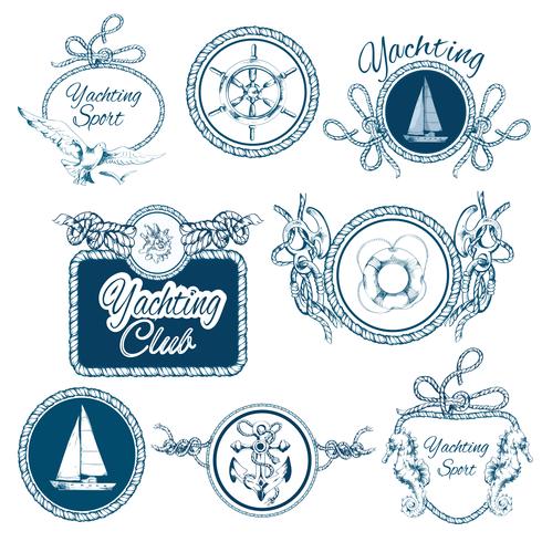 yachting sketch emblems set vektor