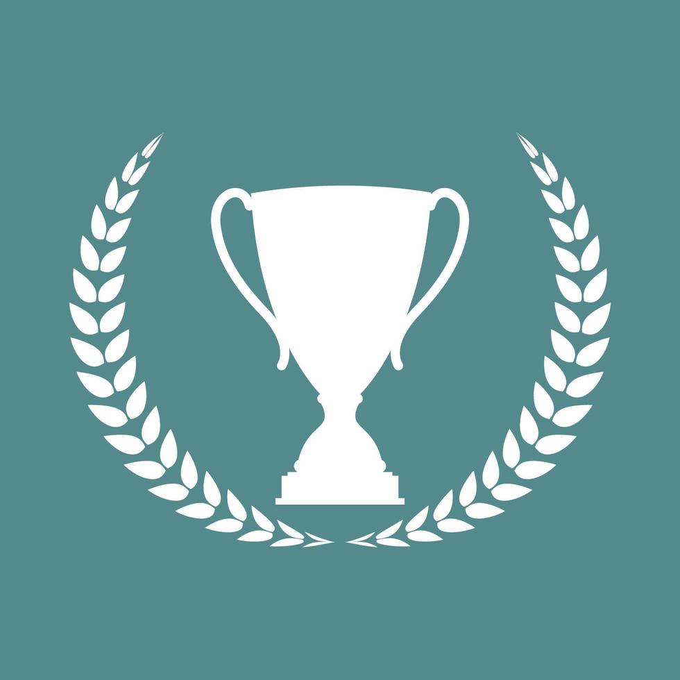siluett av trofé cup vinnare med en lagerkrans vektor