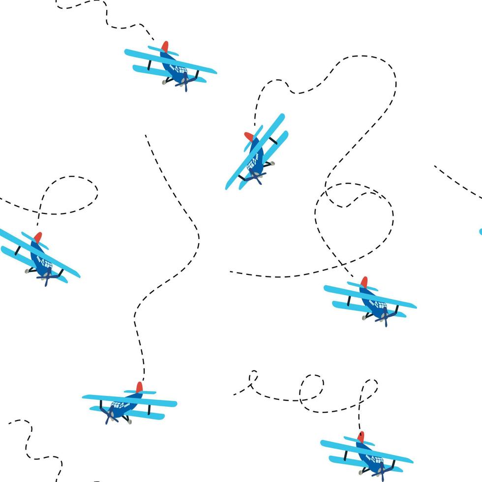 färgmodell av ett gammalt flygplan som flyger i himlen. seamless mönster. vektor illustration