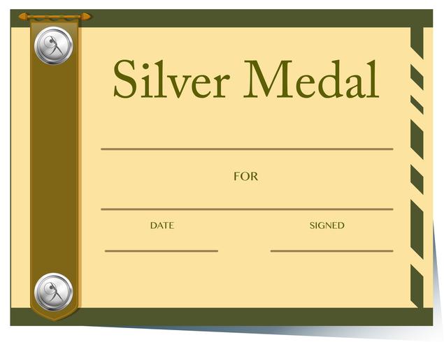 Certifikatmall för silvermedalj vektor