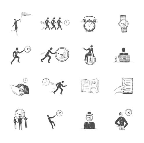 Zeitmanagement-Icons skizzieren vektor