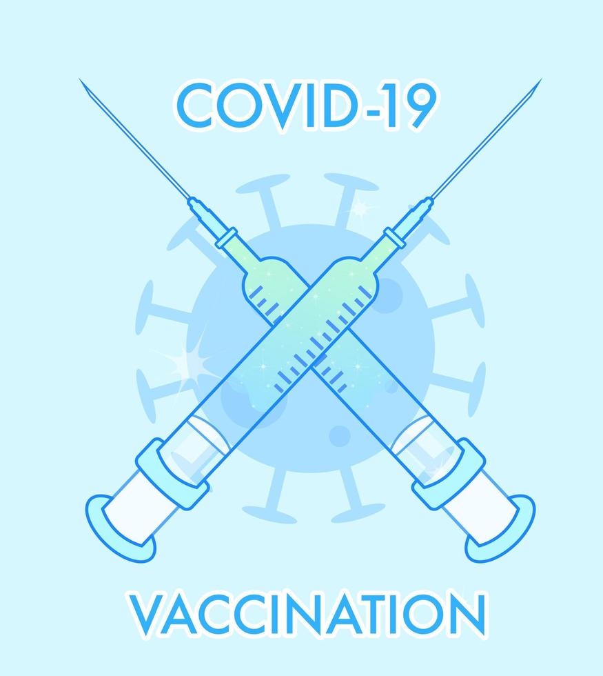 covid-19 illustration av drömska blåkorsade sprutor, vaccination mot coronavirus. vektor eps 10