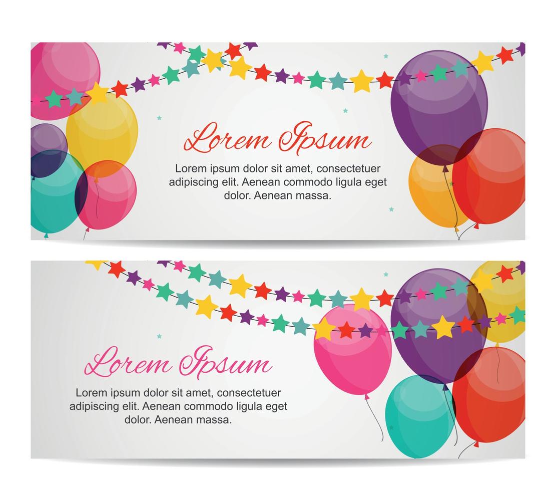 färg glänsande ballonger födelsedagsfest kort bakgrund. vektor illustration