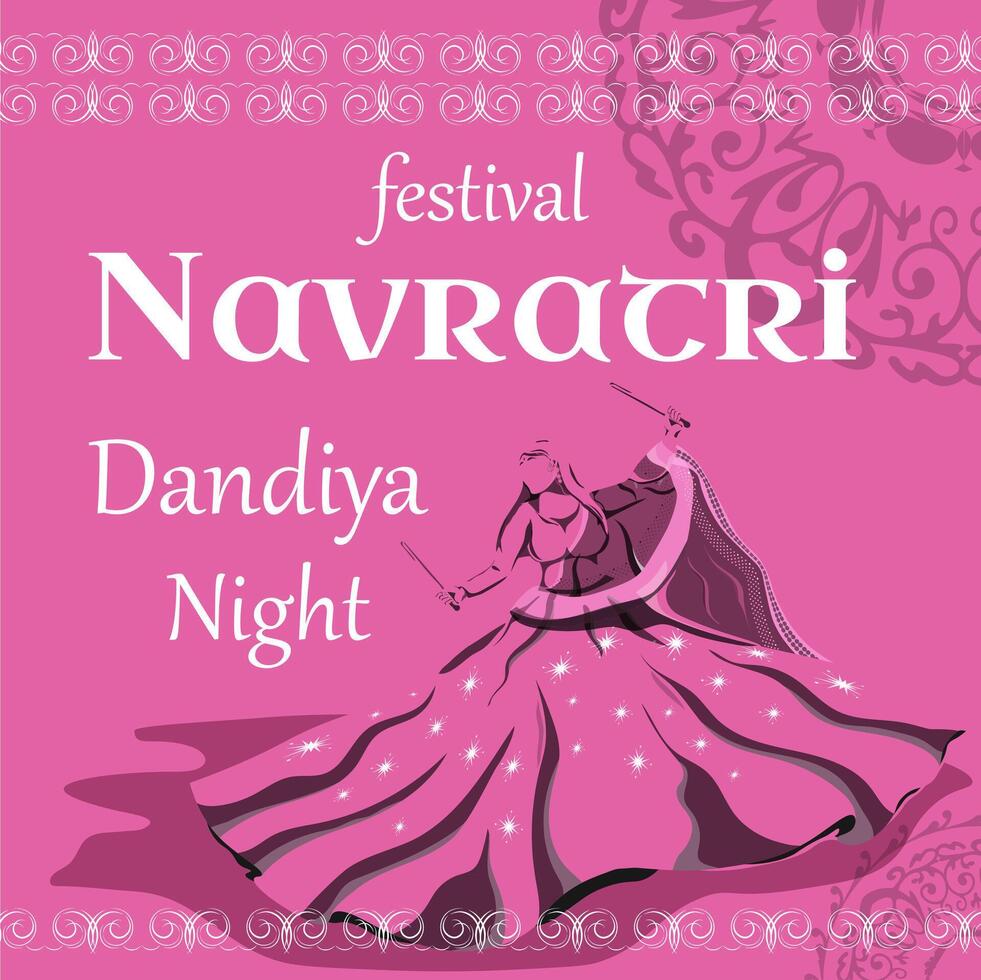 ett illustration tillägnad till de Navratri festival, med en färgrik bakgrund. flickor dansa folk danser. Lycklig Navratri vektor