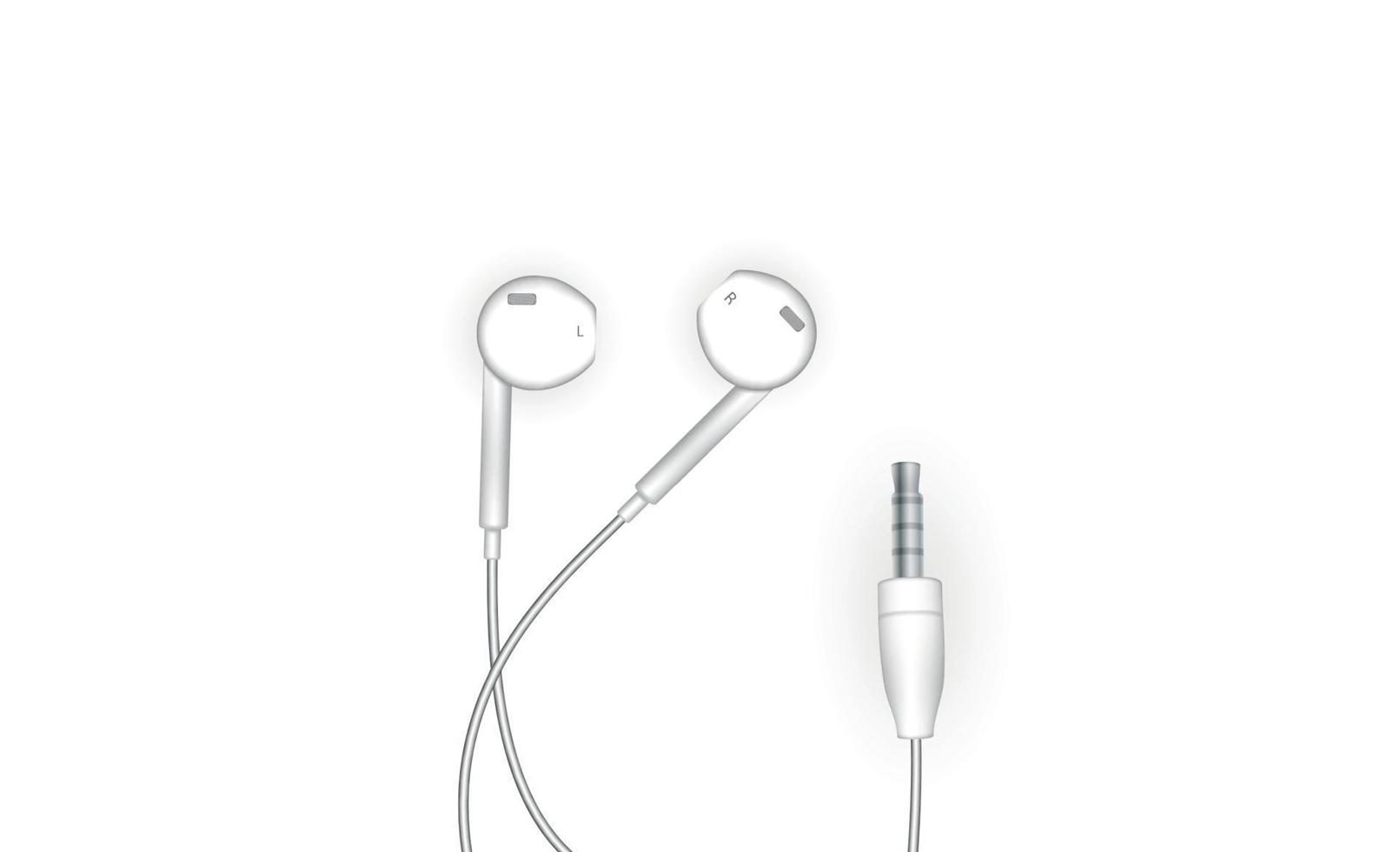 schicke, stylische, kabelgebundene Ohrhörer in Weiß. Vektor-Illustration vektor