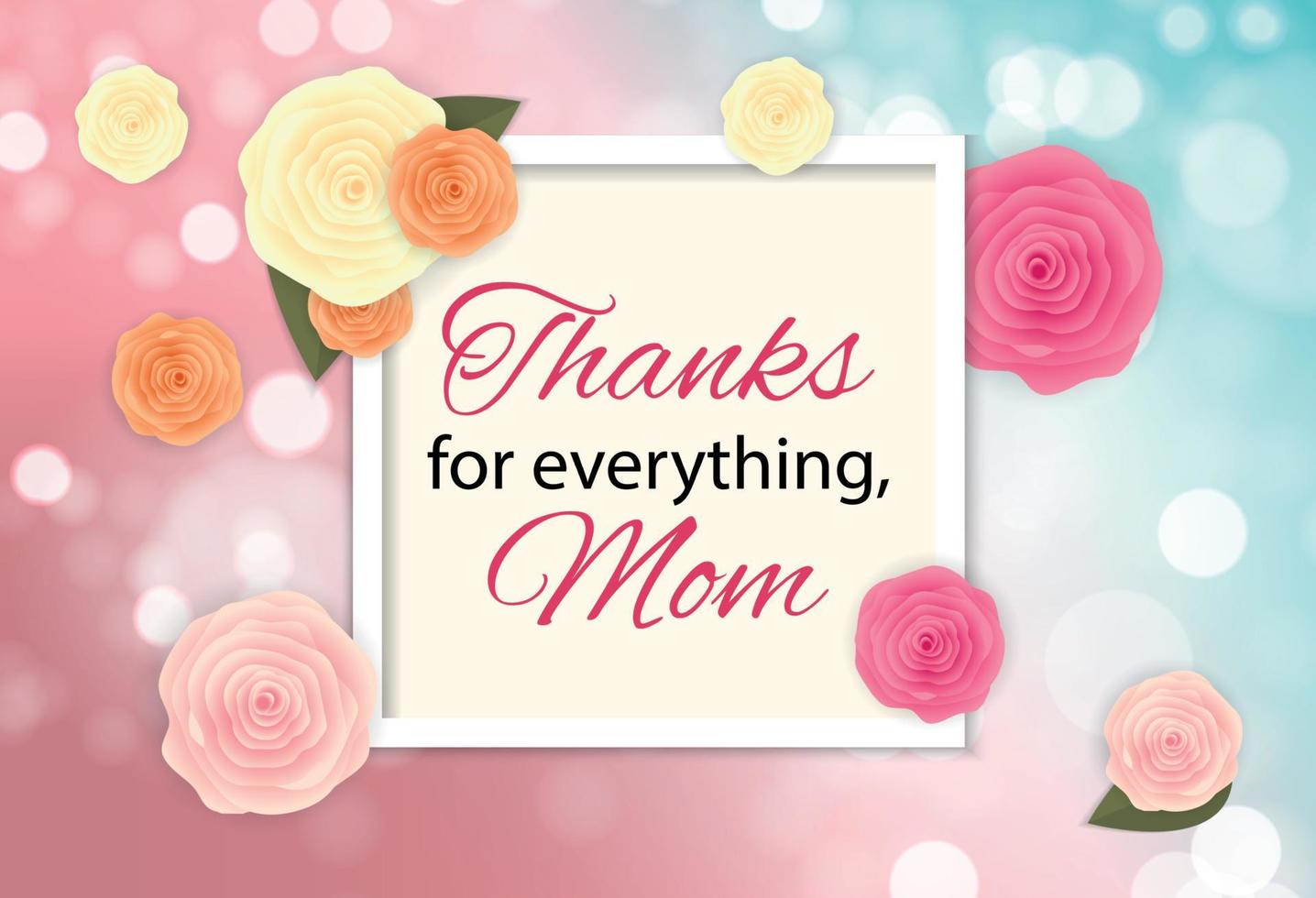 tack för allt, mamma. glad mors dag söt bakgrund med blommor. vektor illustration
