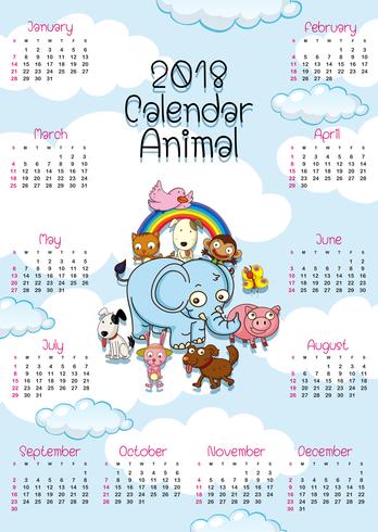 kalendermall med söta djur vektor