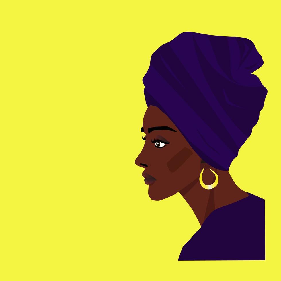 Porträt der afroamerikanischen Frau in einem Turban. vektor