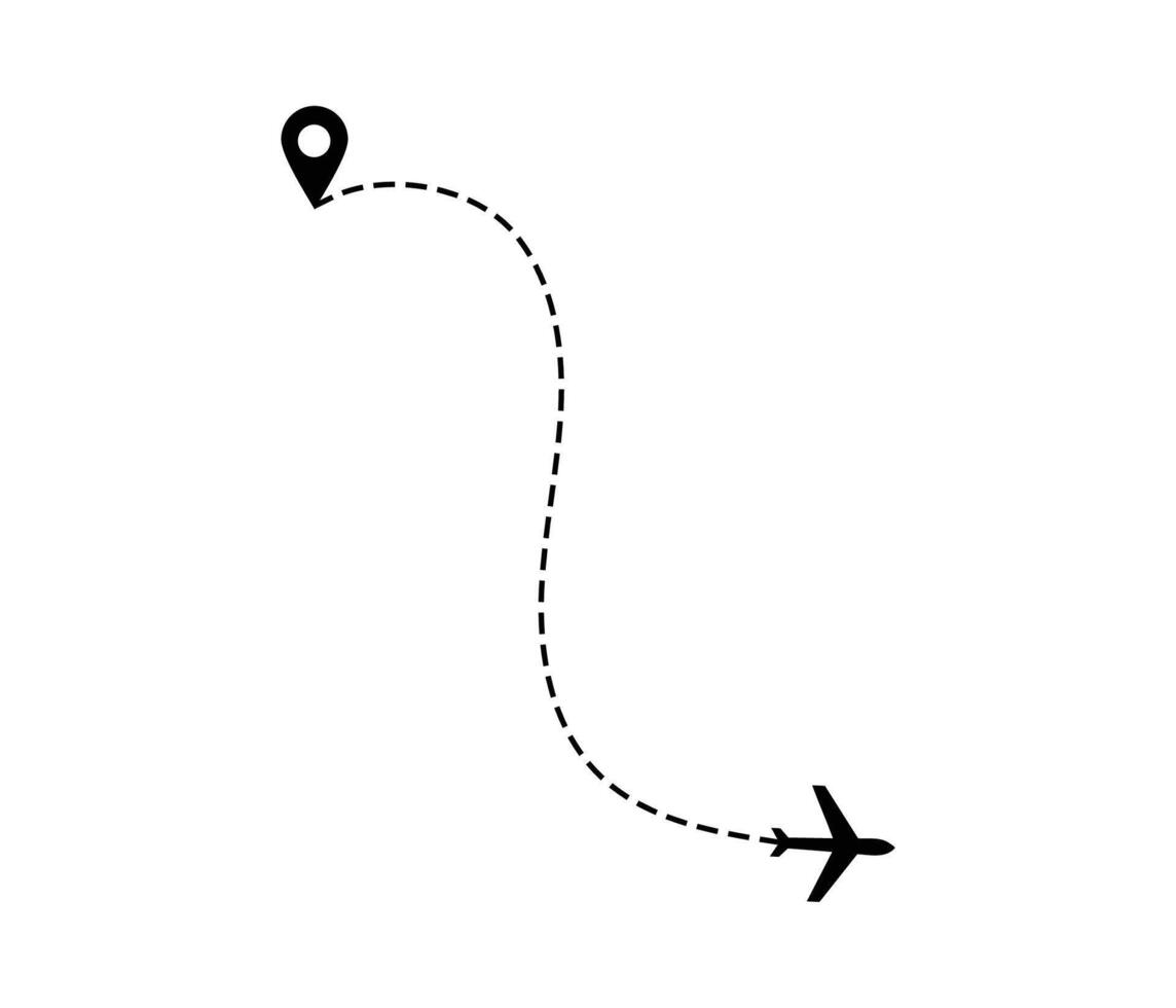 flygplan prickad rutt linje de sätt flygplan. flygande med en streckad linje från de startande punkt och längs de väg. illustration vektor
