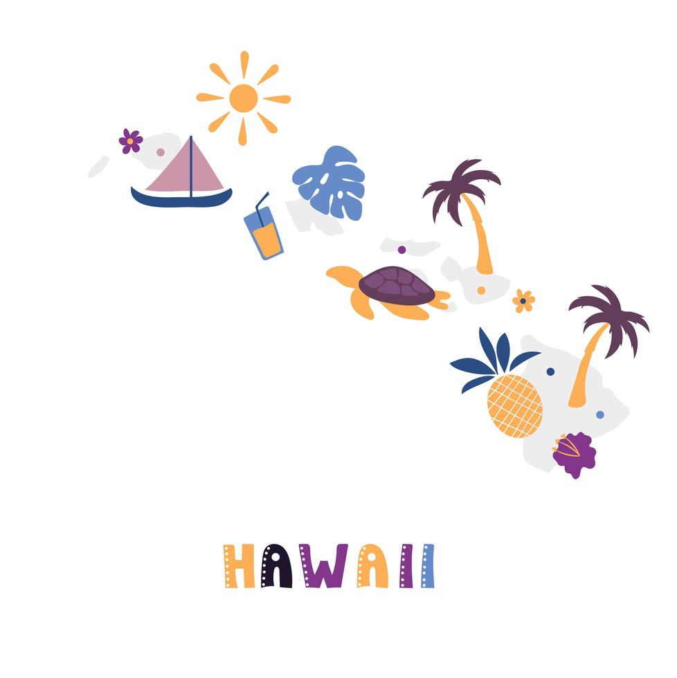 usa kartsamling. statliga symboler på grå statlig siluett - hawaii vektor