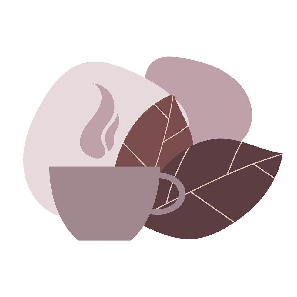 braune Kaffeetasse mit Blättern, beige Dekor, flaches Design vektor
