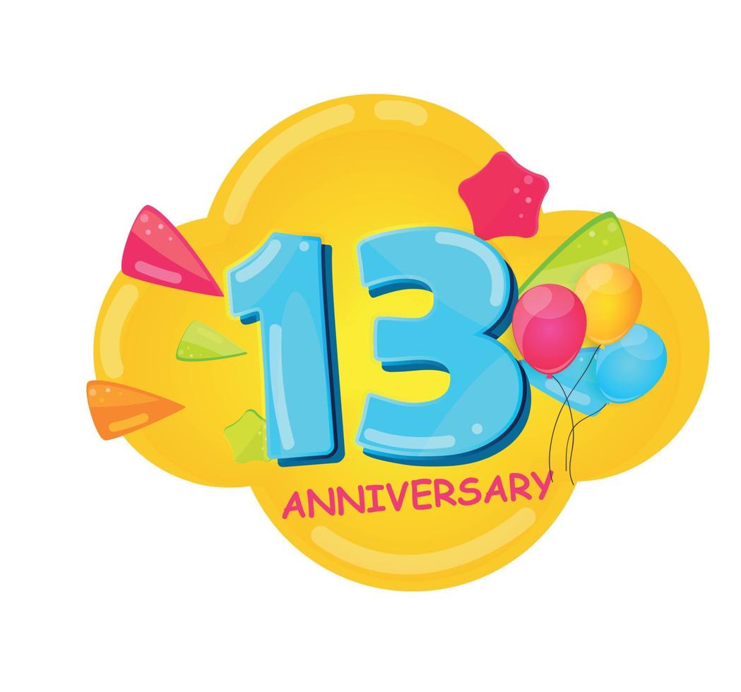 niedliche Cartoon-Vorlage Logo 13 Jahre Jubiläums-Vektor-Illustration vektor