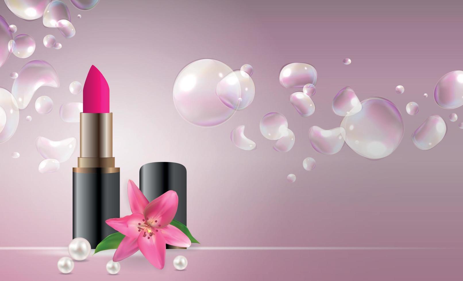 Design Kosmetikprodukt Lippenstiftvorlage für Anzeigen oder Zeitschriftenhintergrund. 3D realistische Vektorillustration vektor