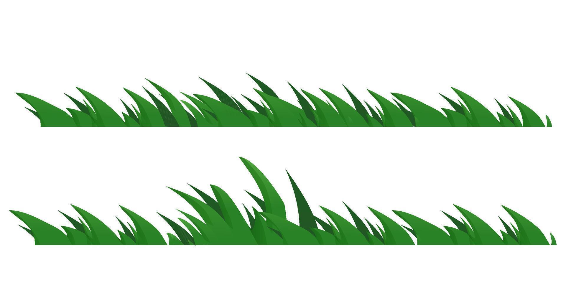 einstellen Grün Gras, Grenze, natürlich organisch Dekoration, frisch Busch, Kraut im Karikatur Stil isoliert auf Weiß Hintergrund. vektor