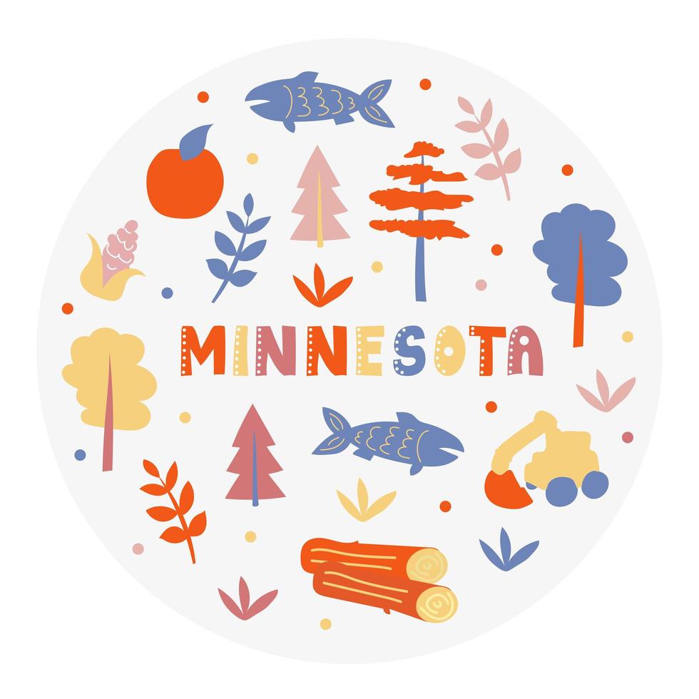 usa samling. vektor illustration av minnesota tema. statens symboler