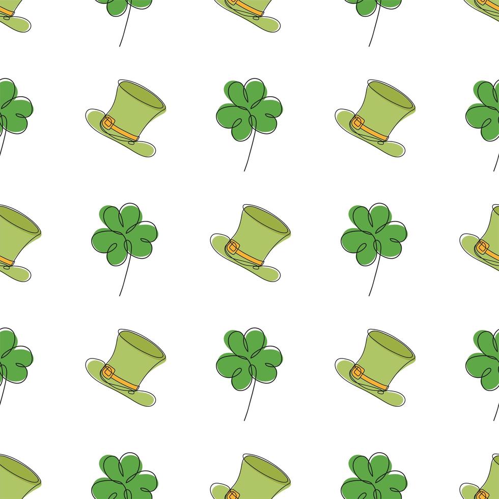 saint patrick day seamless mönster - klöver löv och grön bowler hatt vektor