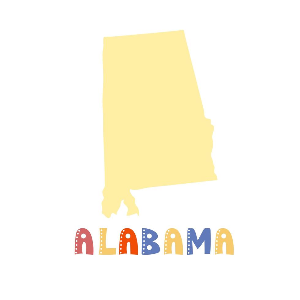 USA-Sammlung. Karte von Alabama. Schriftzug im Doodle-Stil vektor