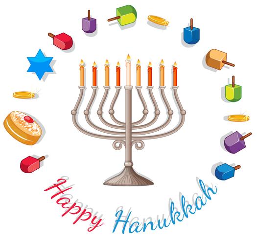 Lycklig Hanukkah kort mall med ljus och dekorationer vektor