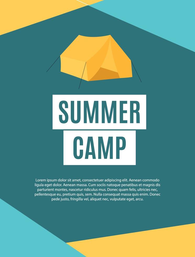 Sommercamping-Naturhintergrund im modernen flachen Stil mit Beispieltext vektor