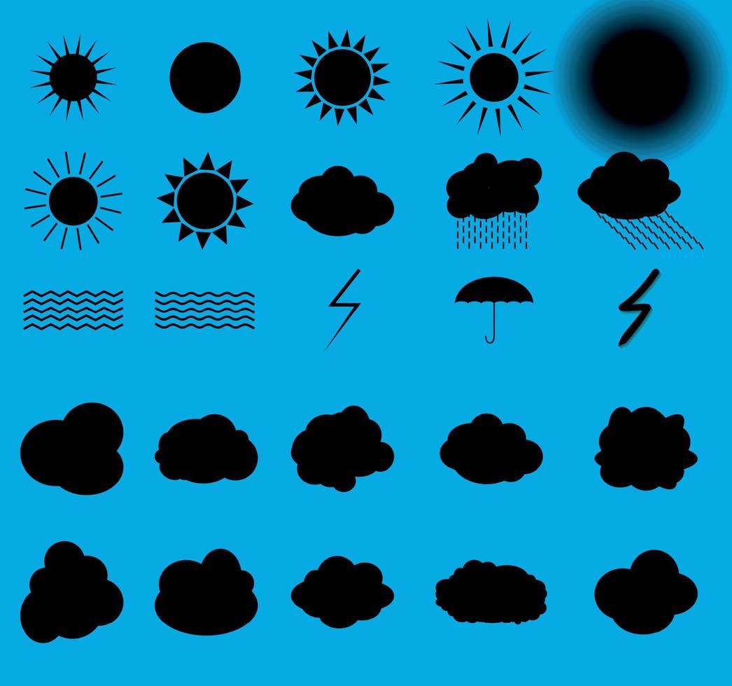 Symbolsatz Sonne, Wolken, Gewitter, Regenschirm. Vektor-Illustration. vektor