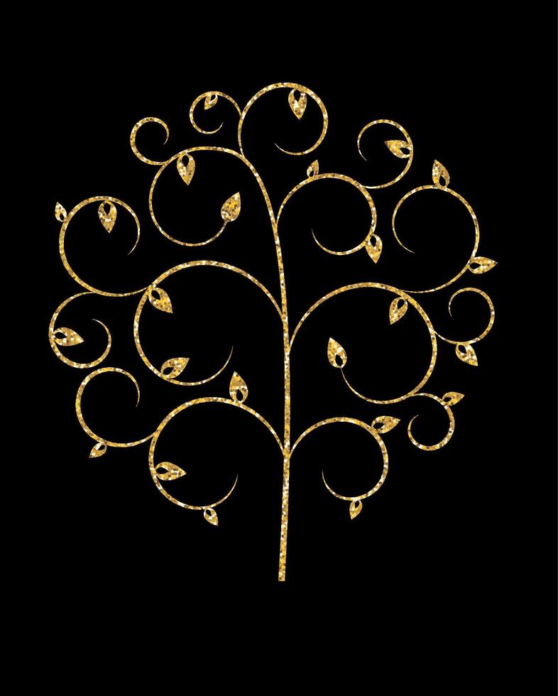 schöner goldener Baum auf schwarzer Hintergrundvektorillustration vektor