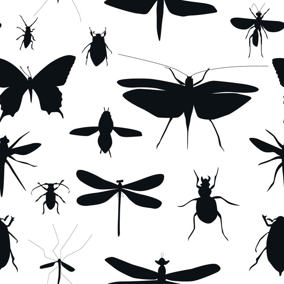 Silhouetten von Käfern, Libellen und Schmetterlingen nahtlose Muster Hintergrund Vektor-Illustration vektor