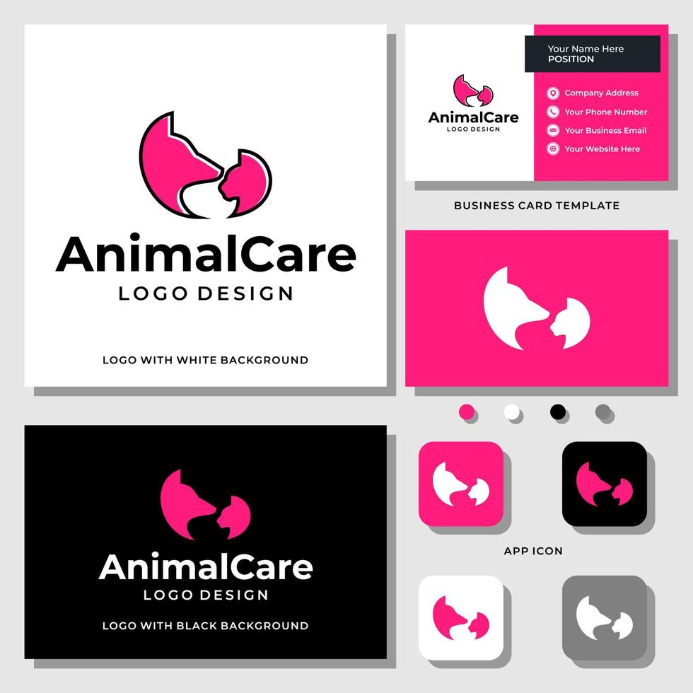 Tiergesundheit Hund und Katze Logo-Design mit Visitenkartenvorlage. vektor