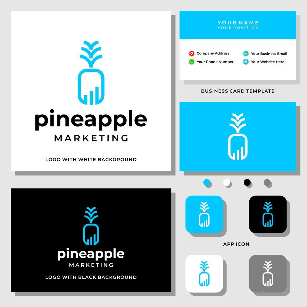 ananas frukt och marknadsföring logotyp designsymbol med visitkortsmall. vektor