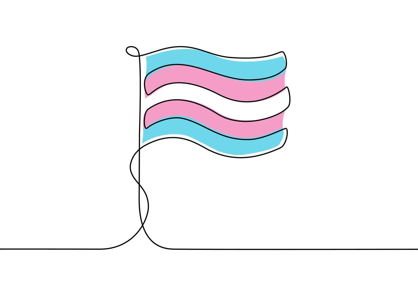 durchgehende einzeilige Zeichnung der Transgender-Flagge. minimalistisches Design auf weißem Hintergrund. vektor