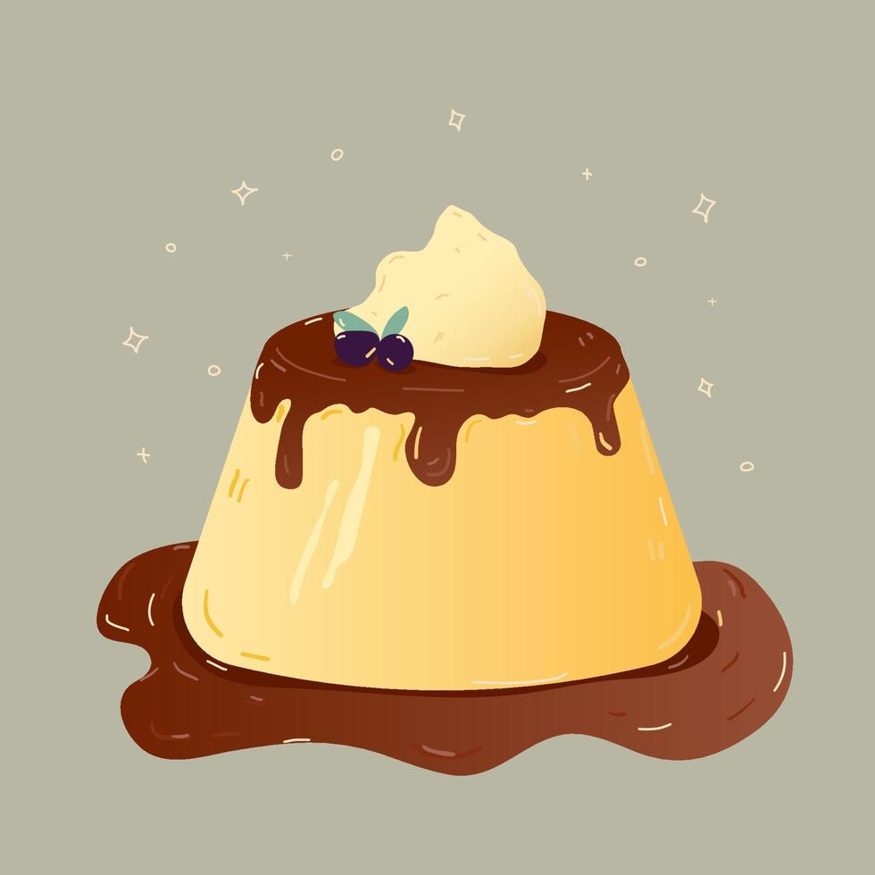 illustration pudding med kola. dessert vaniljsås. illustration vektor