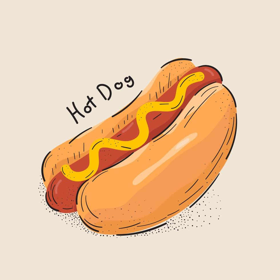Abbildung Hotdog. Vektor-Fast-Food-Menüs. Hot-Dog-Vektor. vektor