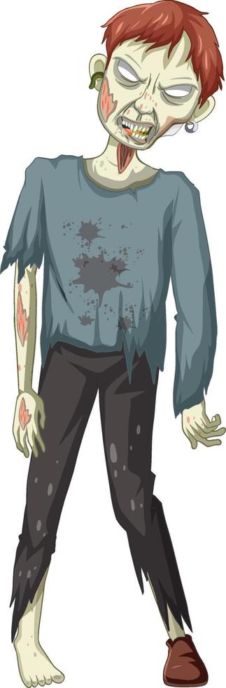 läskig zombie karaktär på vit bakgrund vektor