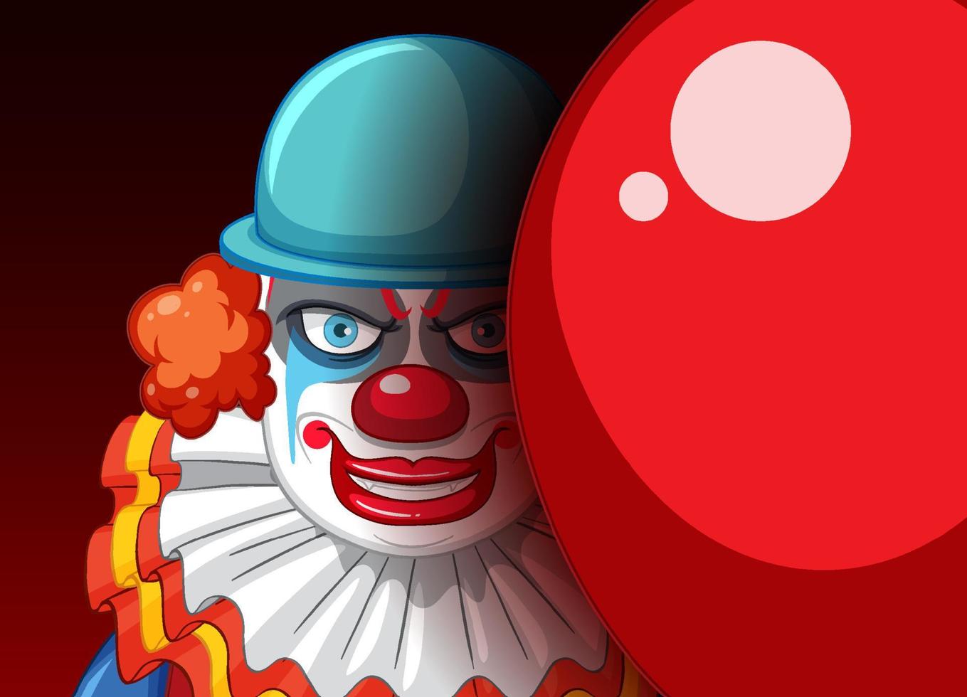 gruseliges Clowngesicht, das hinter dem Ballon hervorschaut vektor