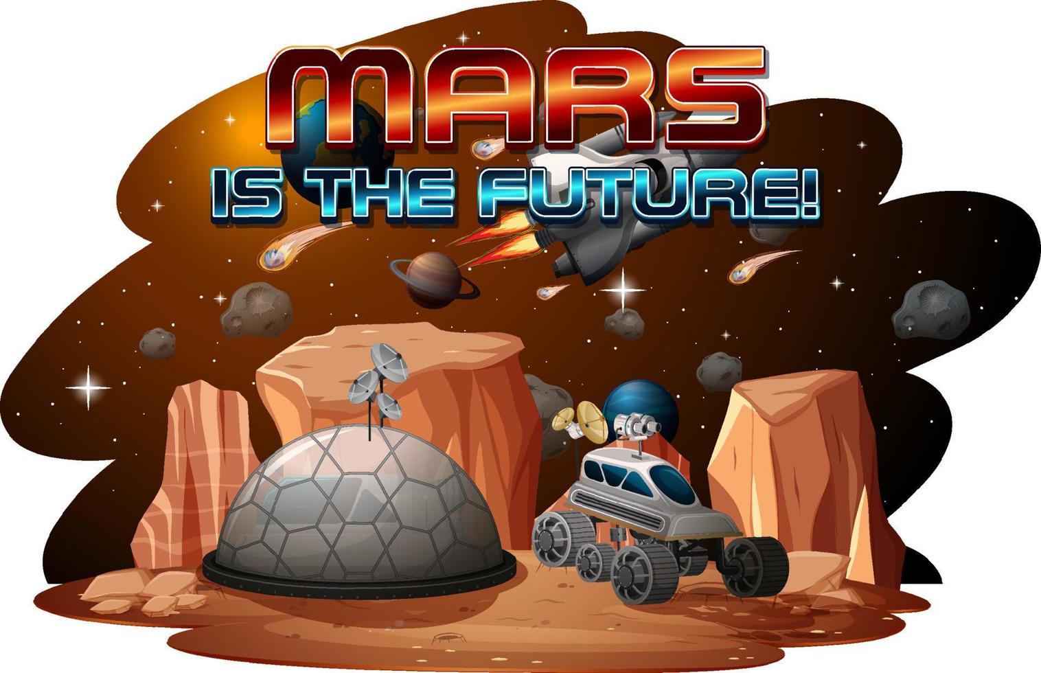 Mars ist das zukünftige Logodesign mit Raumstation vektor